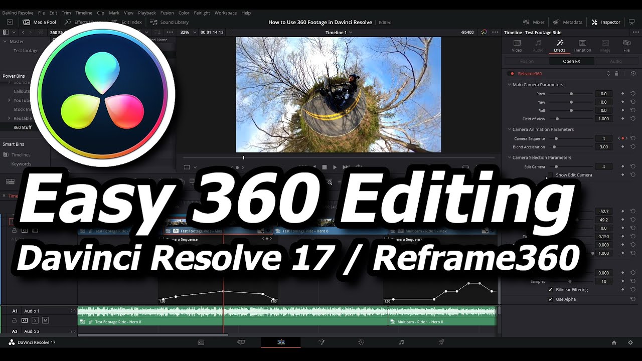 Reframing 360-degree Camera Footage Workflow in Davinci Resolve using GoPro Player and Reframe360