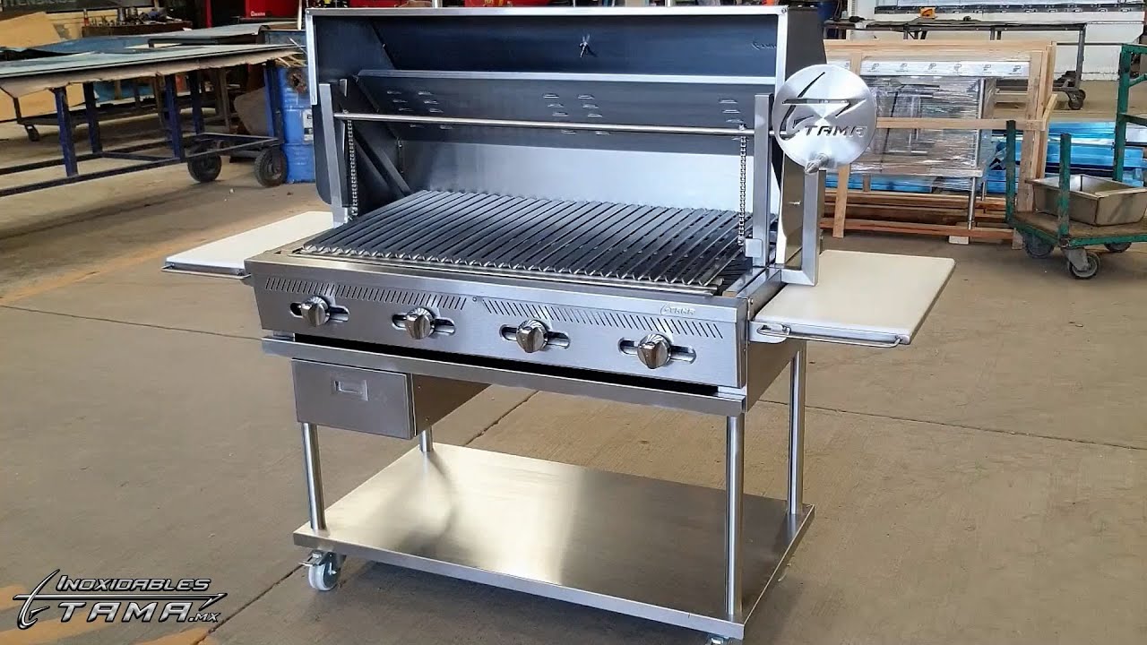 intama.mx/057 Asador argentino Hibrido TAMA gas y carbón acero inoxidable (120×70x85cm)