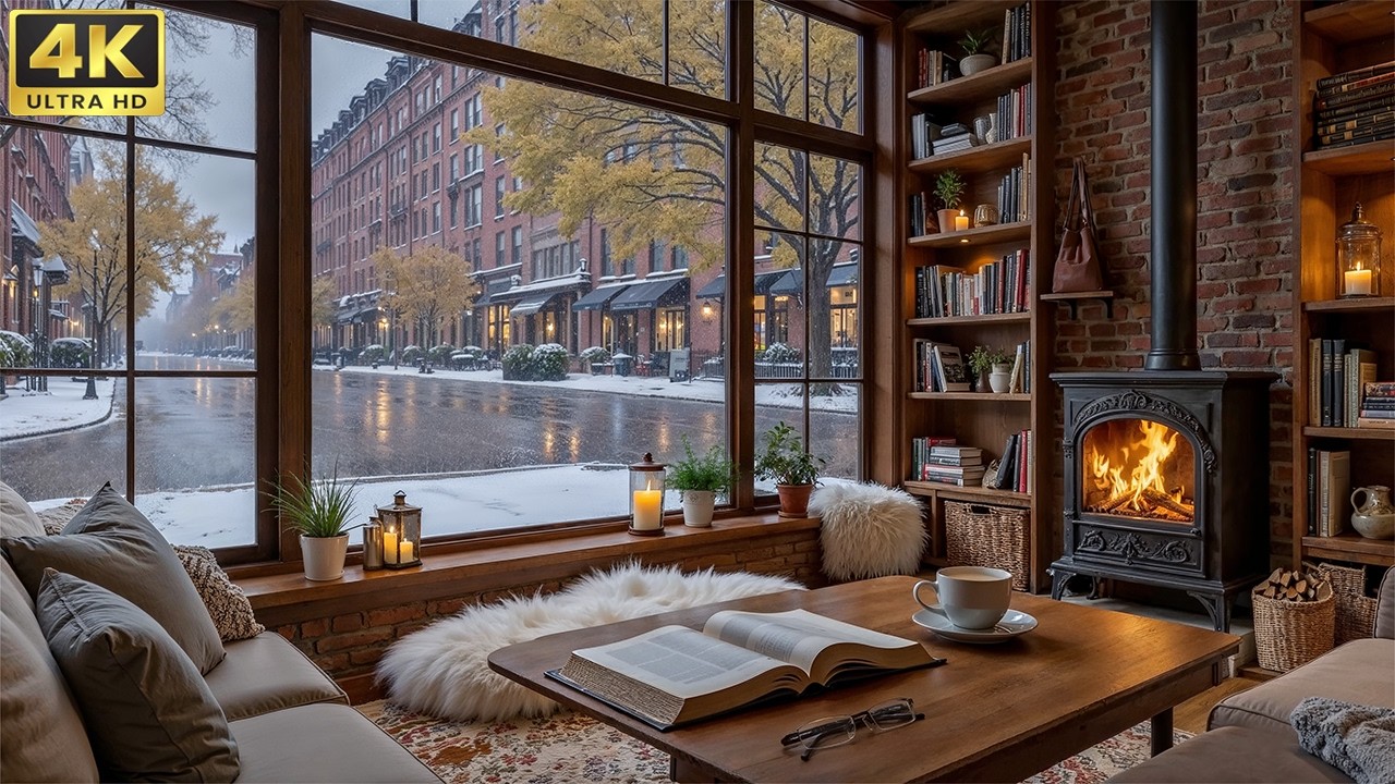 Winter Café Vibes ☕ Gentle Jazz Piano & Fireplace Sounds for Study, Work & Deep Focus