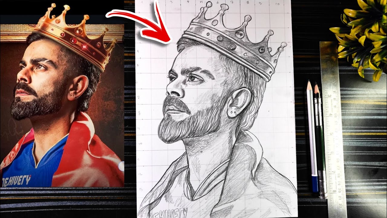 King👑 Virat kohli Drawing, How To Draw Virat Kohli Pencil Sketch, विराट कोहली को चित्र कैसे बनाए