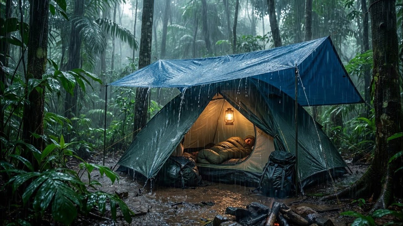 Camping in Heavy Rain | Cozy Tent ASMR for Sleeping