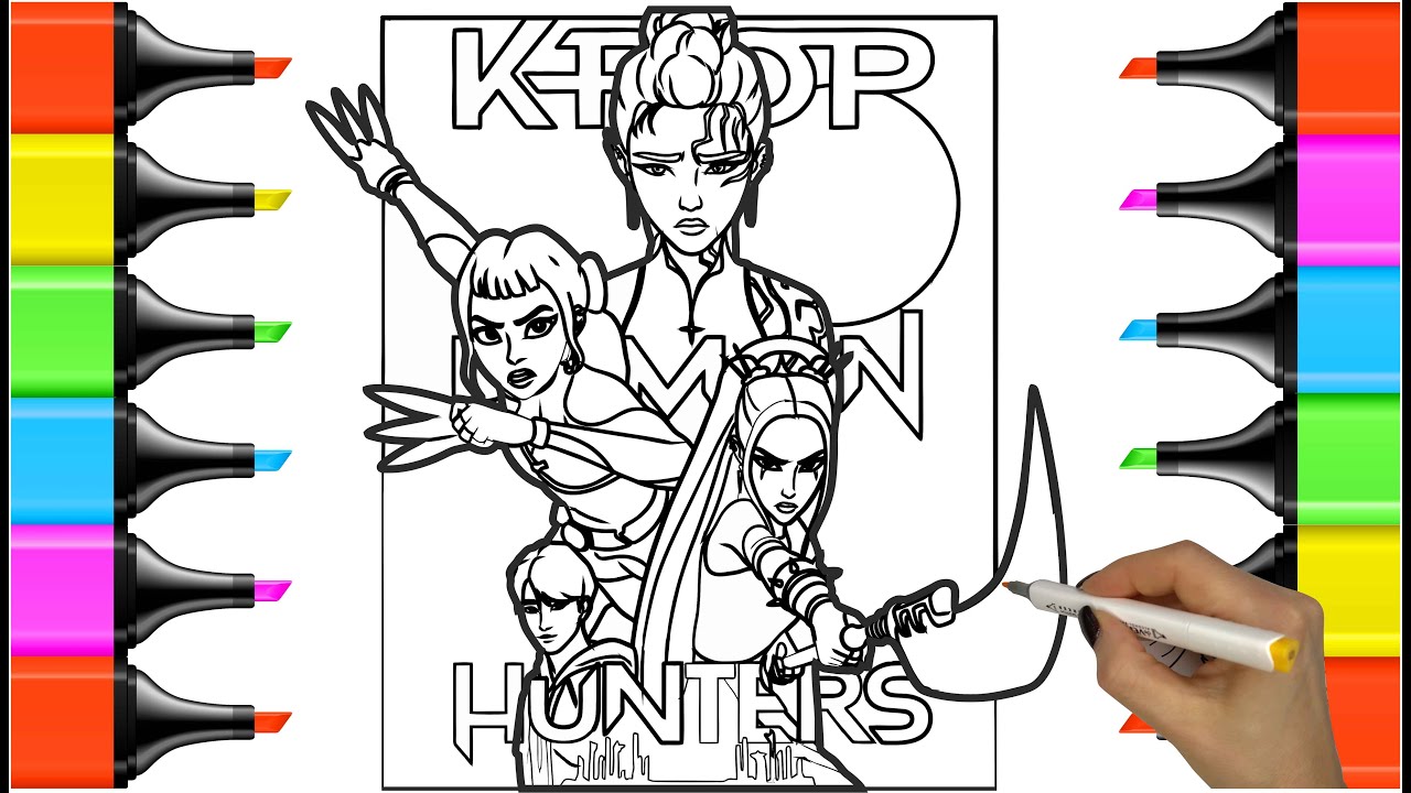 Satisfying Coloring - Rumi, Mira, Zoey characters / KPop Demon Hunters coloring page