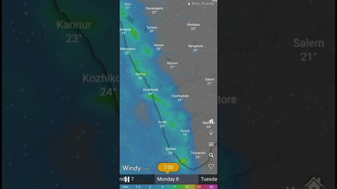Rain Forecast of Kerala for the next Three days from  6th August @ 11.45 A. M. - Windy.com