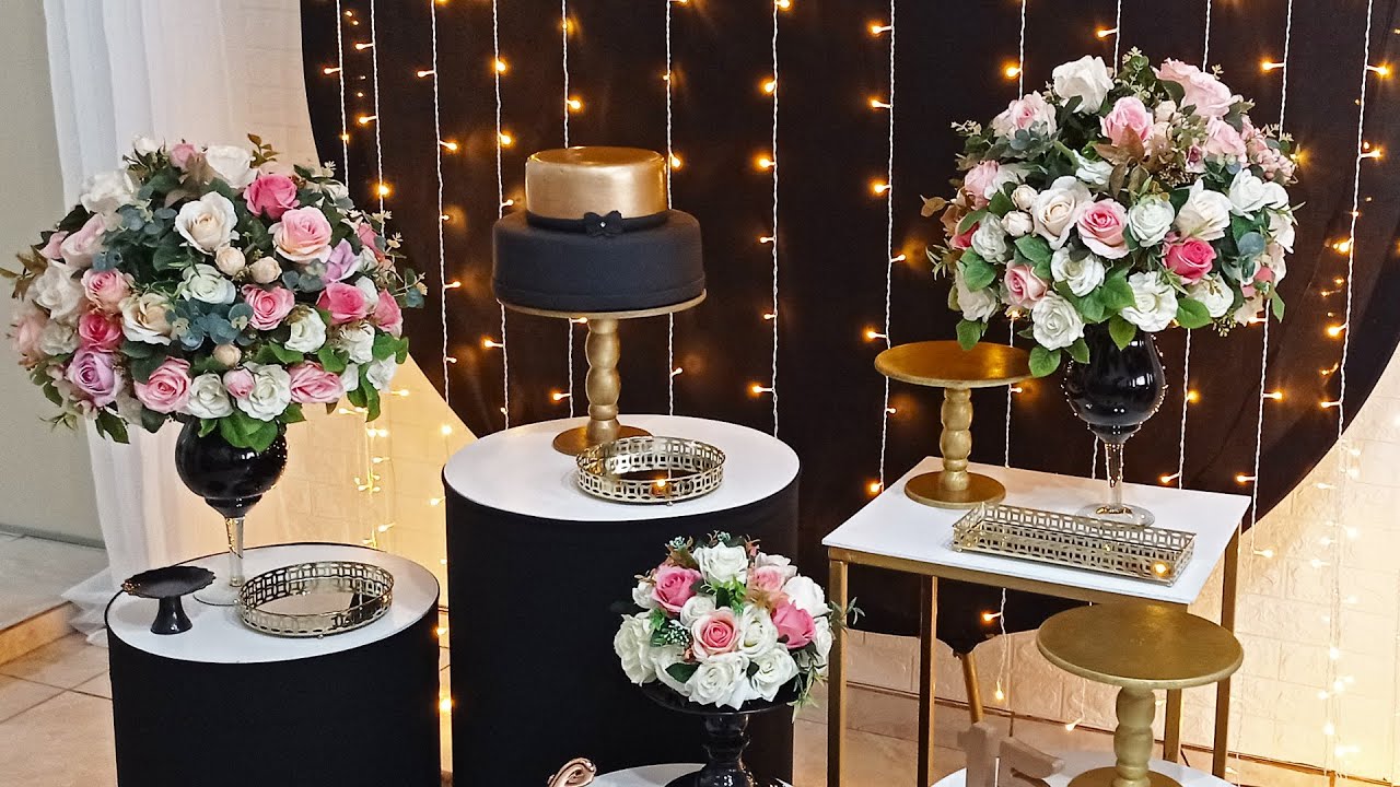 Como Fazer Painel Redondo Com Led Montar Decoração Festa Aniversário e Eventos Preto Dourado e Rosa
