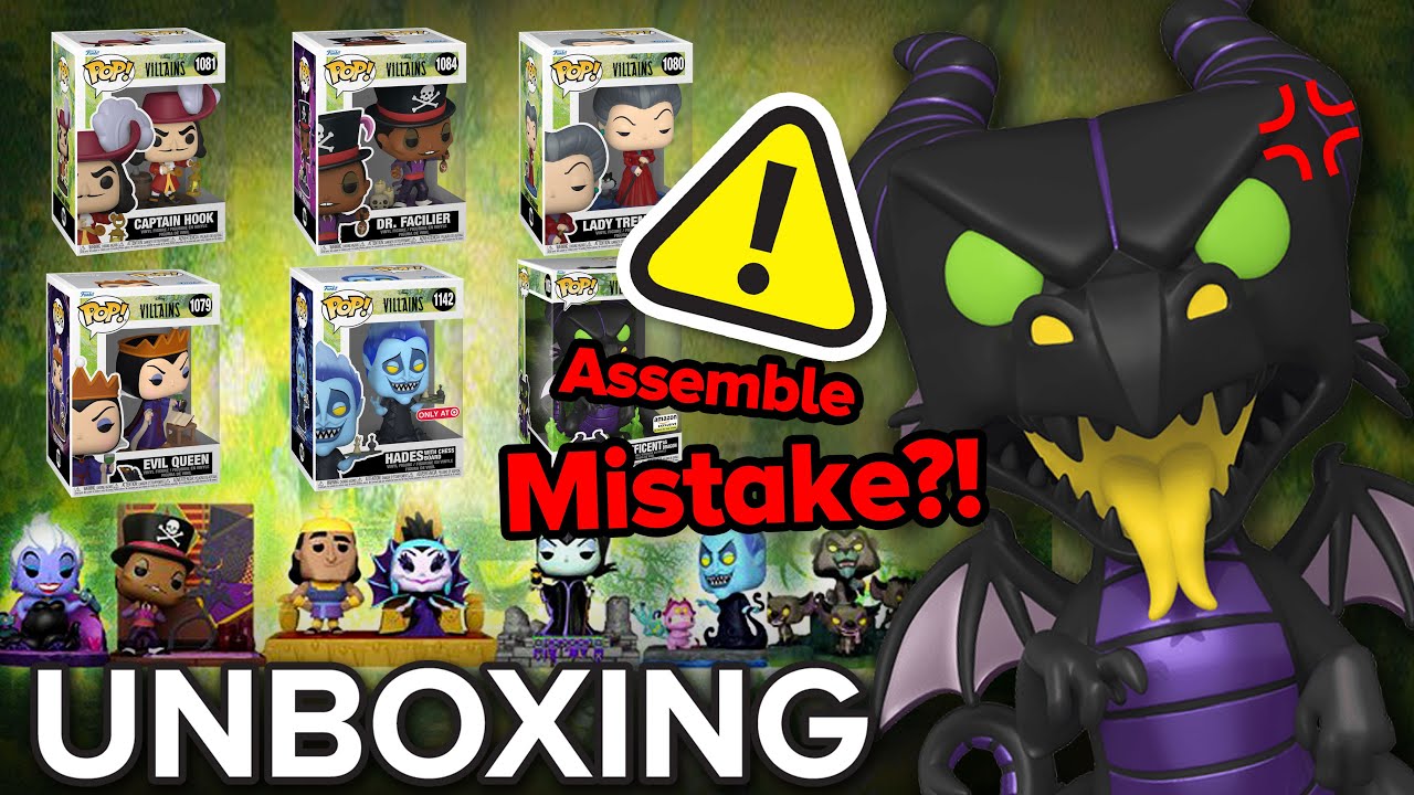 Unbox DISNEY VILLAINS FUNKO POP & VILLAINS ASSEMBLE MISTAKE Review Complete Set + Black Light Pop