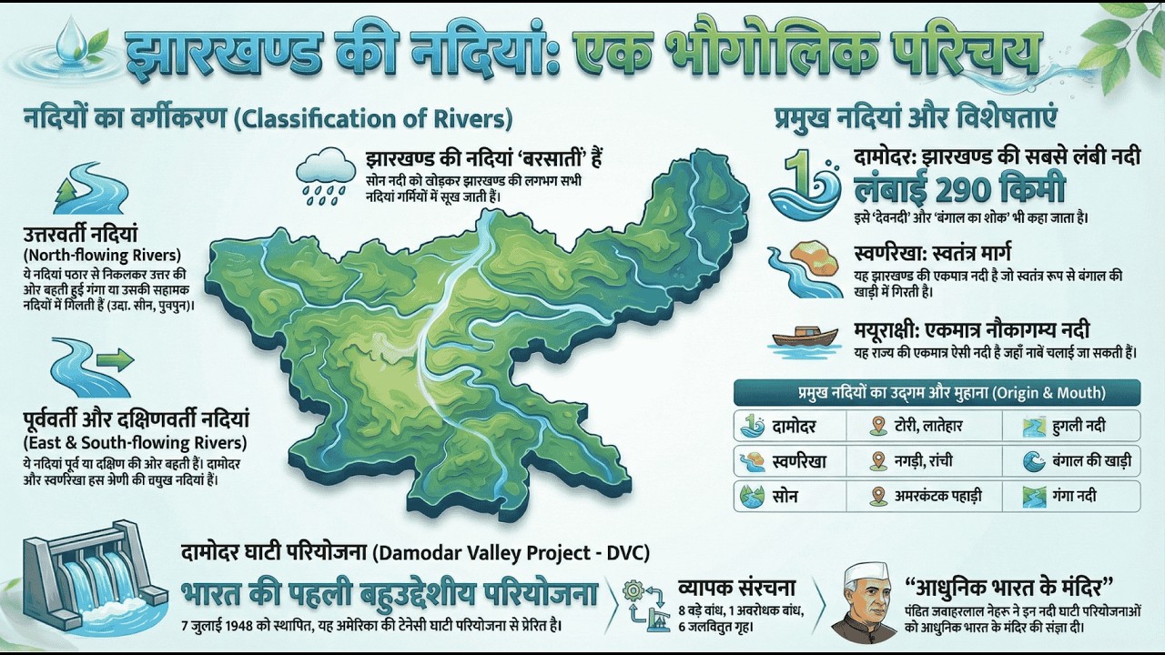 झारखंड की नदियाँ | Jharkhand Rivers Drainage System Map