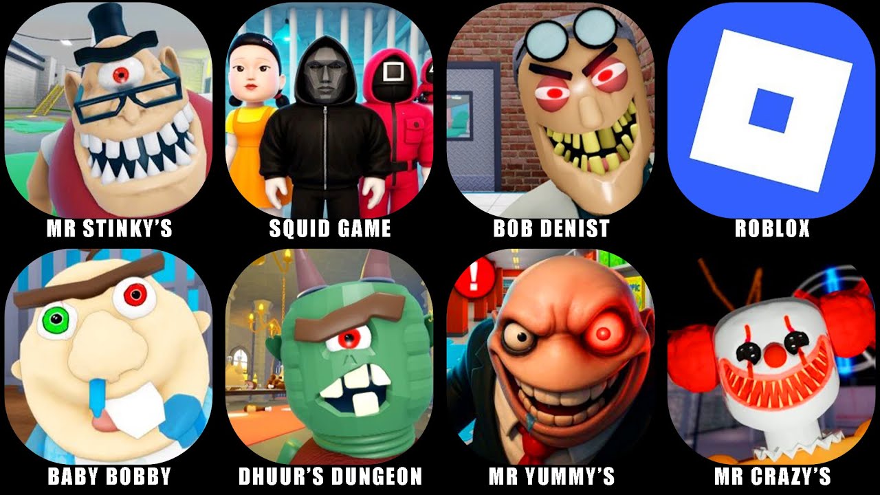 ROBLOX: ESCAPE MR. STINKY DETENTION, SQUID GAME FAMILY, ESCAPE BOB THE DENIST, DHUUR'S DUNGEON OBBY