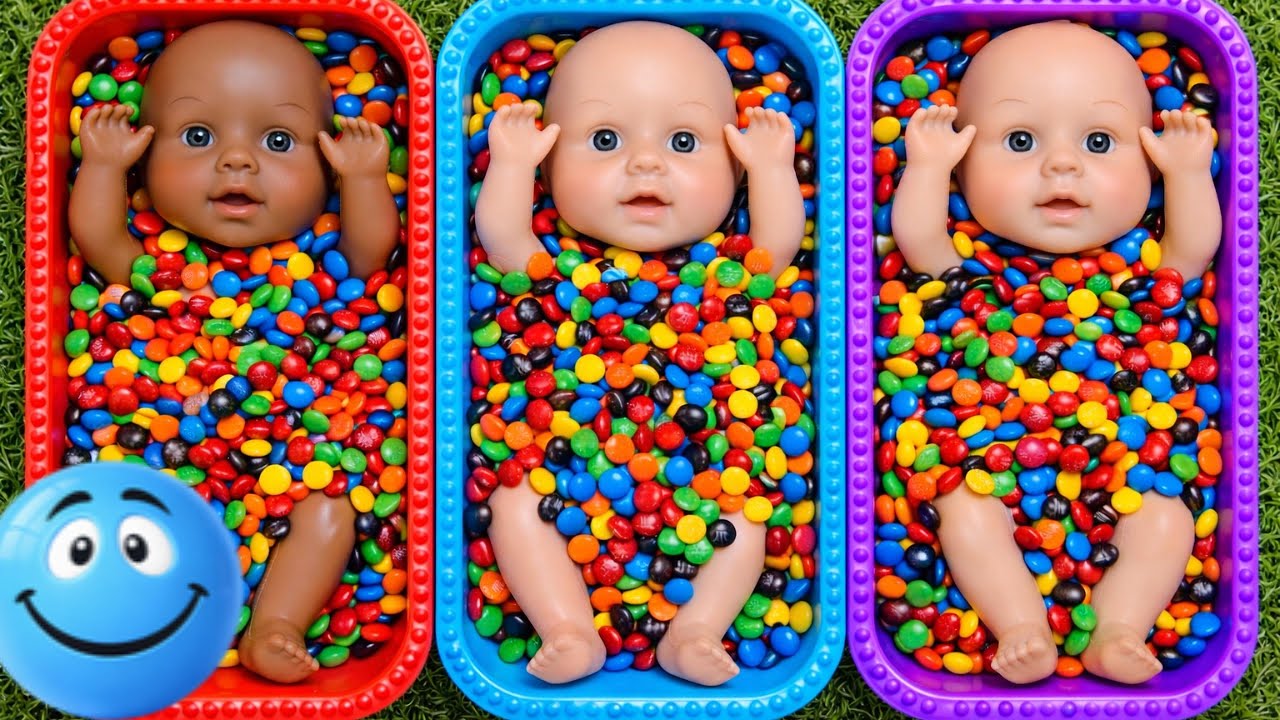 3 Rainbow Bathtub Candy with M&M’s Magic Slime | Long Slide Cow Elephant Gorilla Hippo Tiger 3D Fun