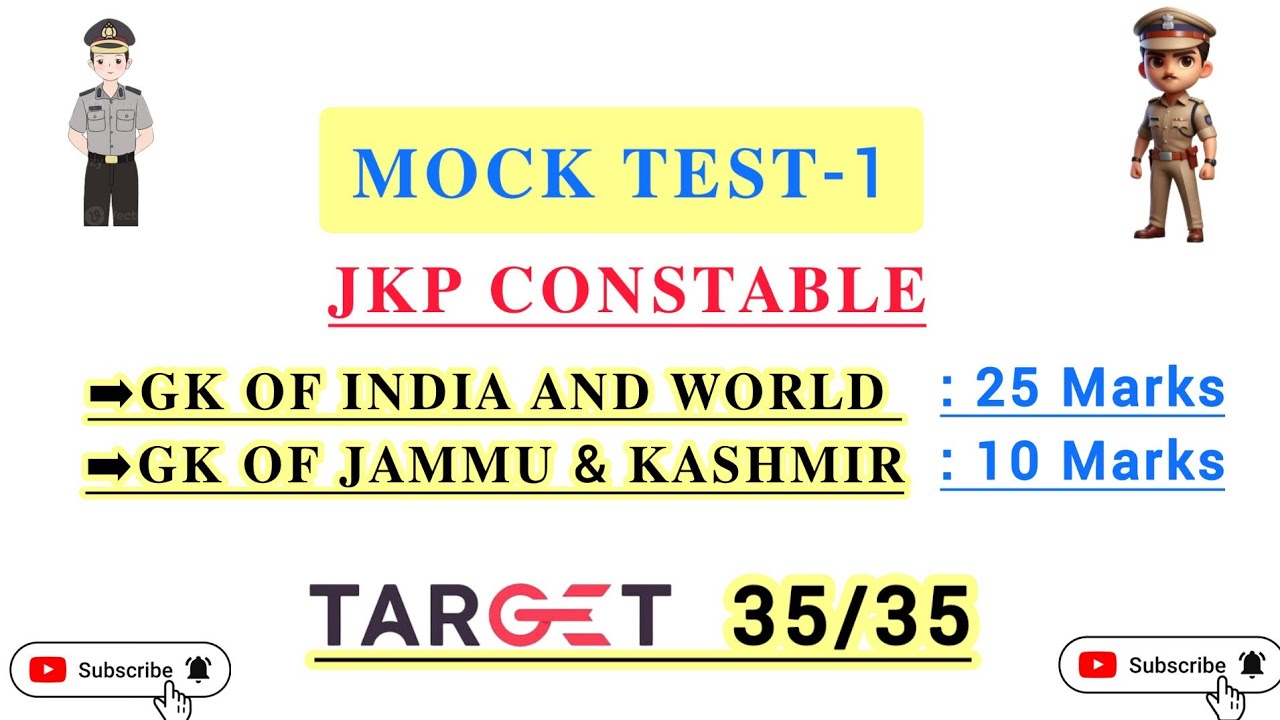 Mock Test -1 JKP Constable Exam | GK of India, GK of J and K | GK 35 Marks  @TheAspirants