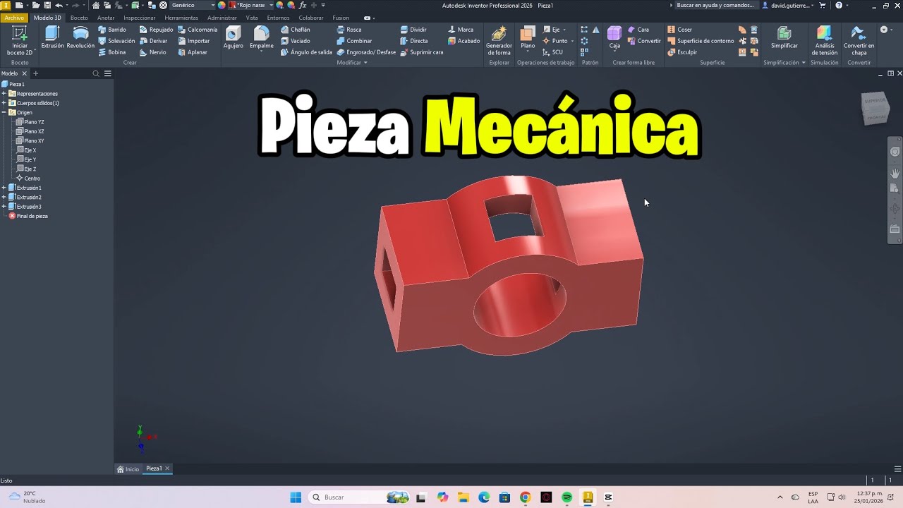 Pieza Mecánica en Autodesk Inventor | Técnicas de Modelado 3D