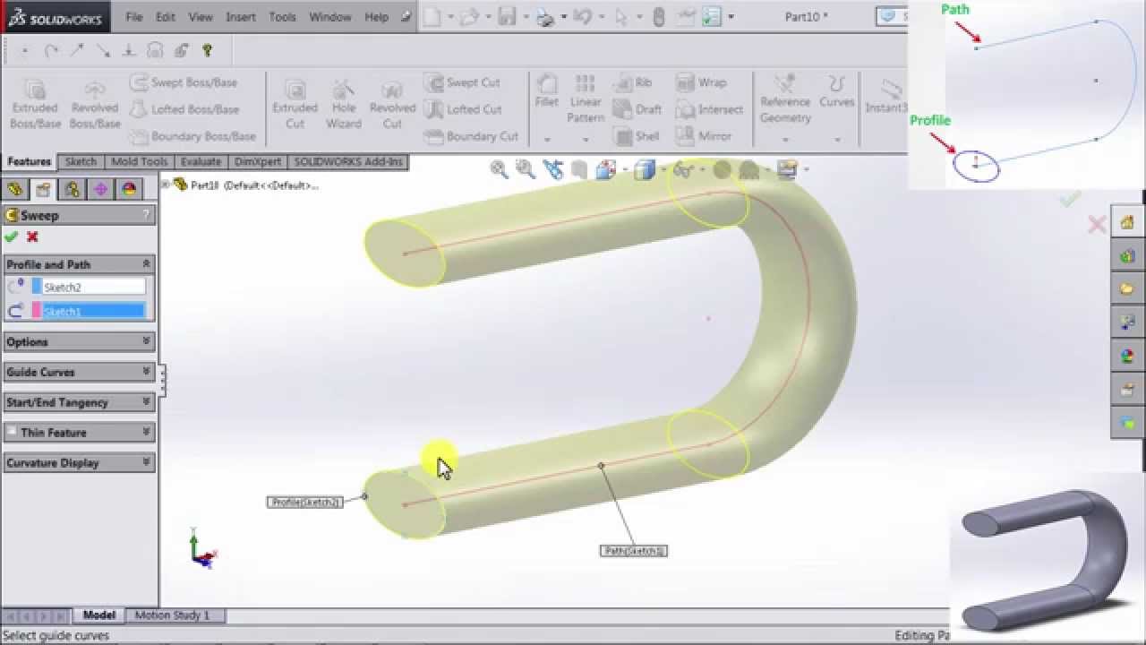 SOLIDWORKS Tutorial: Swept Boss and Swept Cut