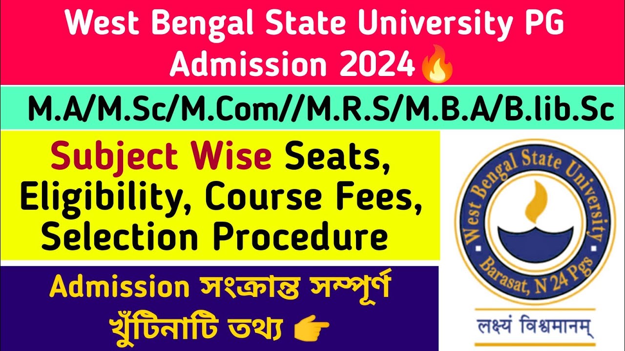 WBSU PG Admission 2024🔥M.A/M.Sc/M.Com 👆Subjects: Seats: Eligibility: Fees: Selection Process
