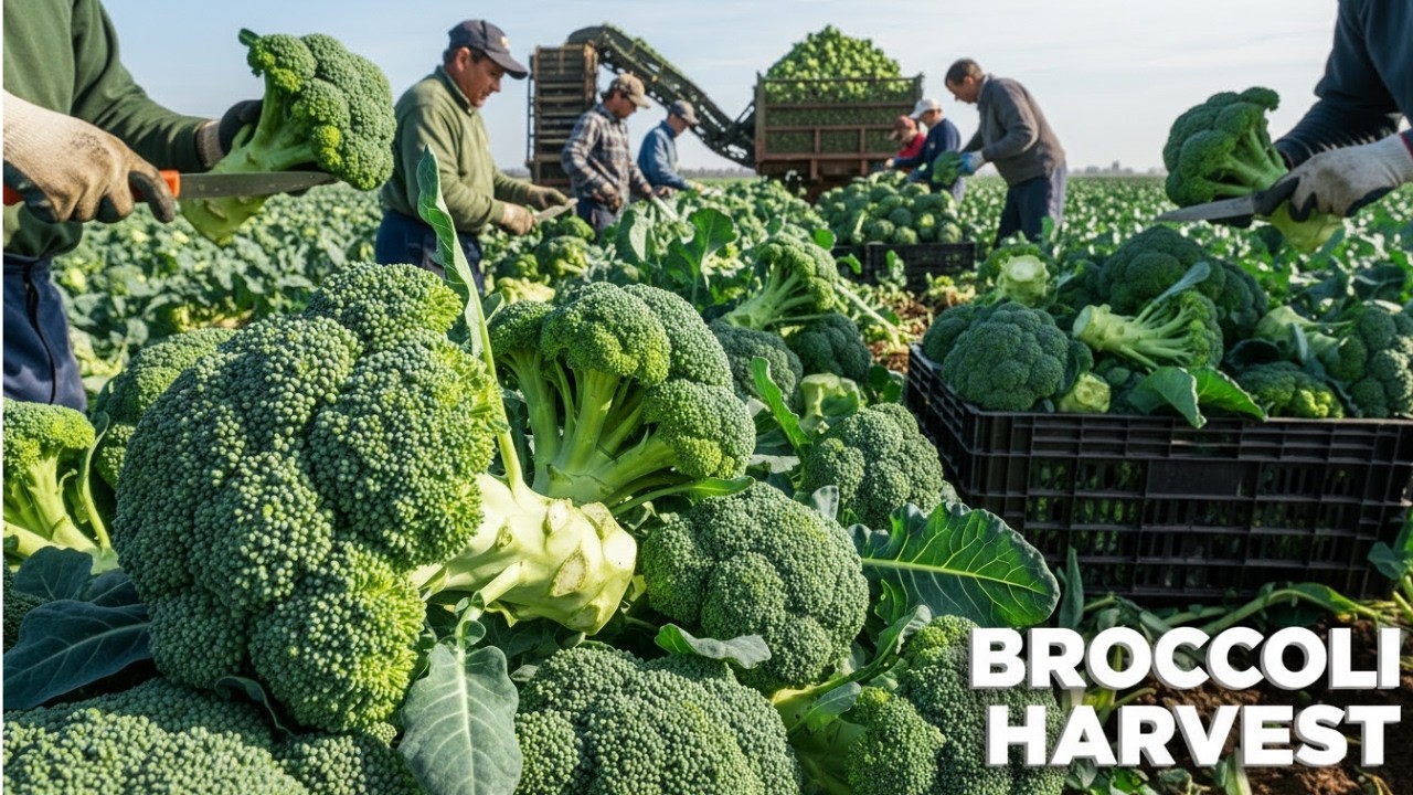 INDUSTRIAL Broccoli Harvest: High-Tech Hydro-Cooling & IQF Freezing Factory | Harvest Motion