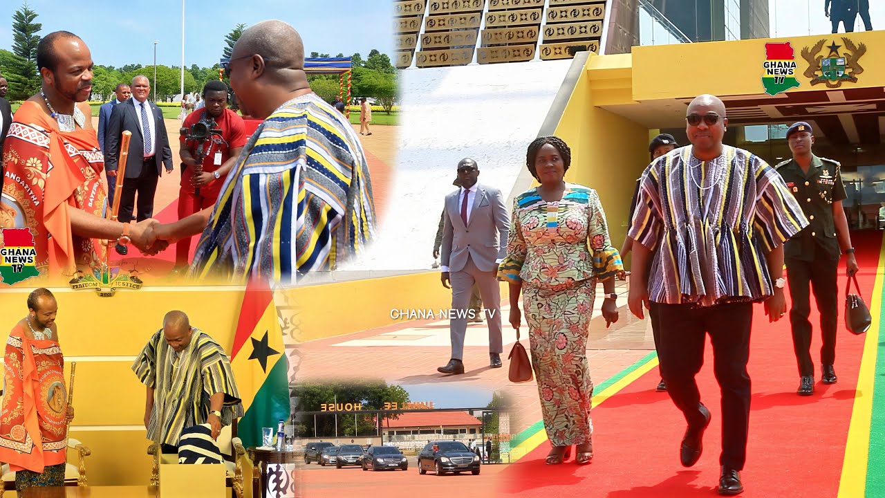 Prez Mahama & Vice Jane Naana Happily welcome King Mswati III & Gifts Him Smock at the Presidency
