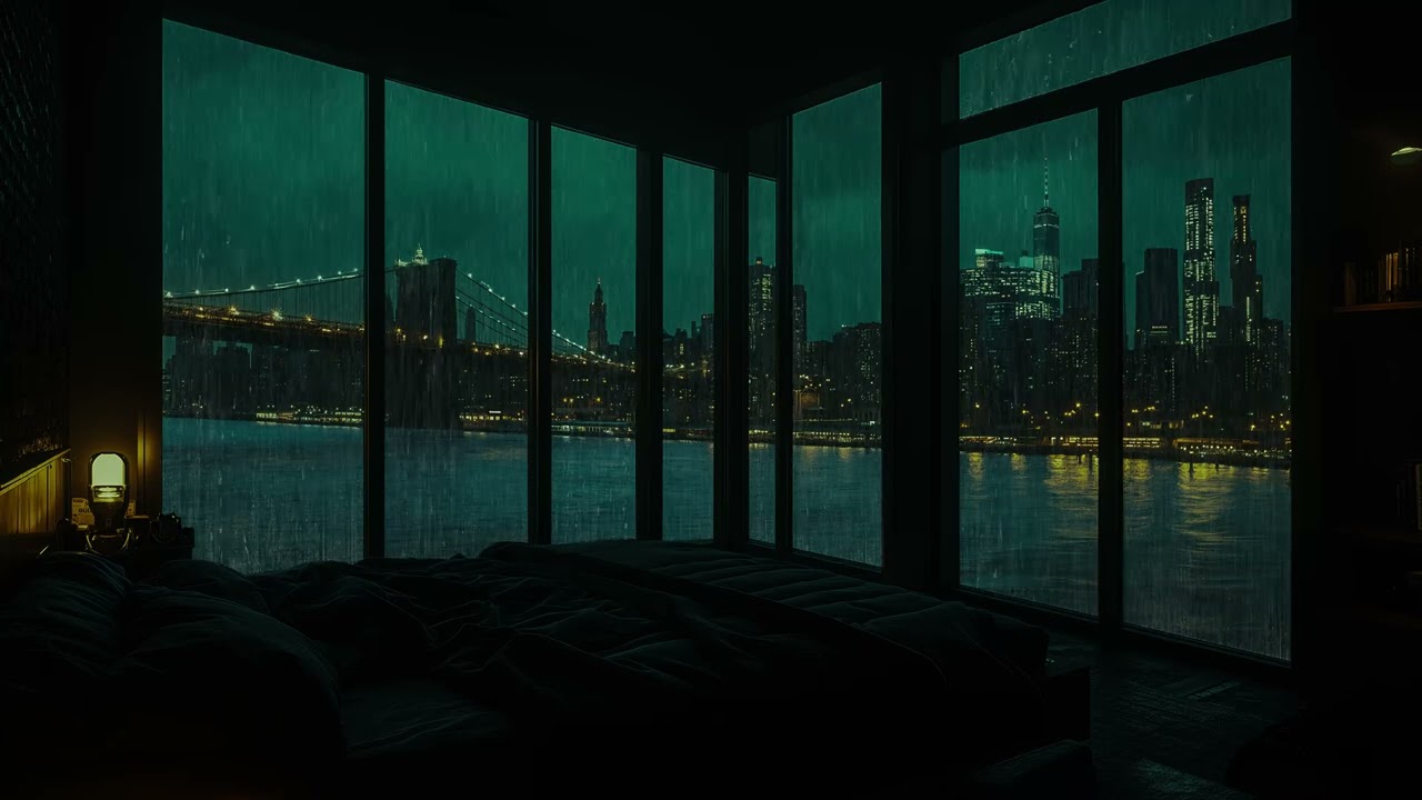 Serene Rainy Night in a Luxury Apartment 🌧️ Fireplace & Gentle Window Rain