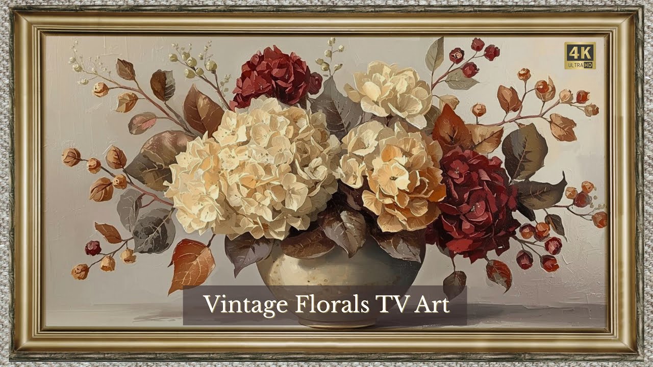 FRAME TV ART VINTAGE OIL PAINTING SCREENSAVER FALL FLORAL BACKGROUND  ELEGANT HYDRANGEA WALLPAPER 4K
