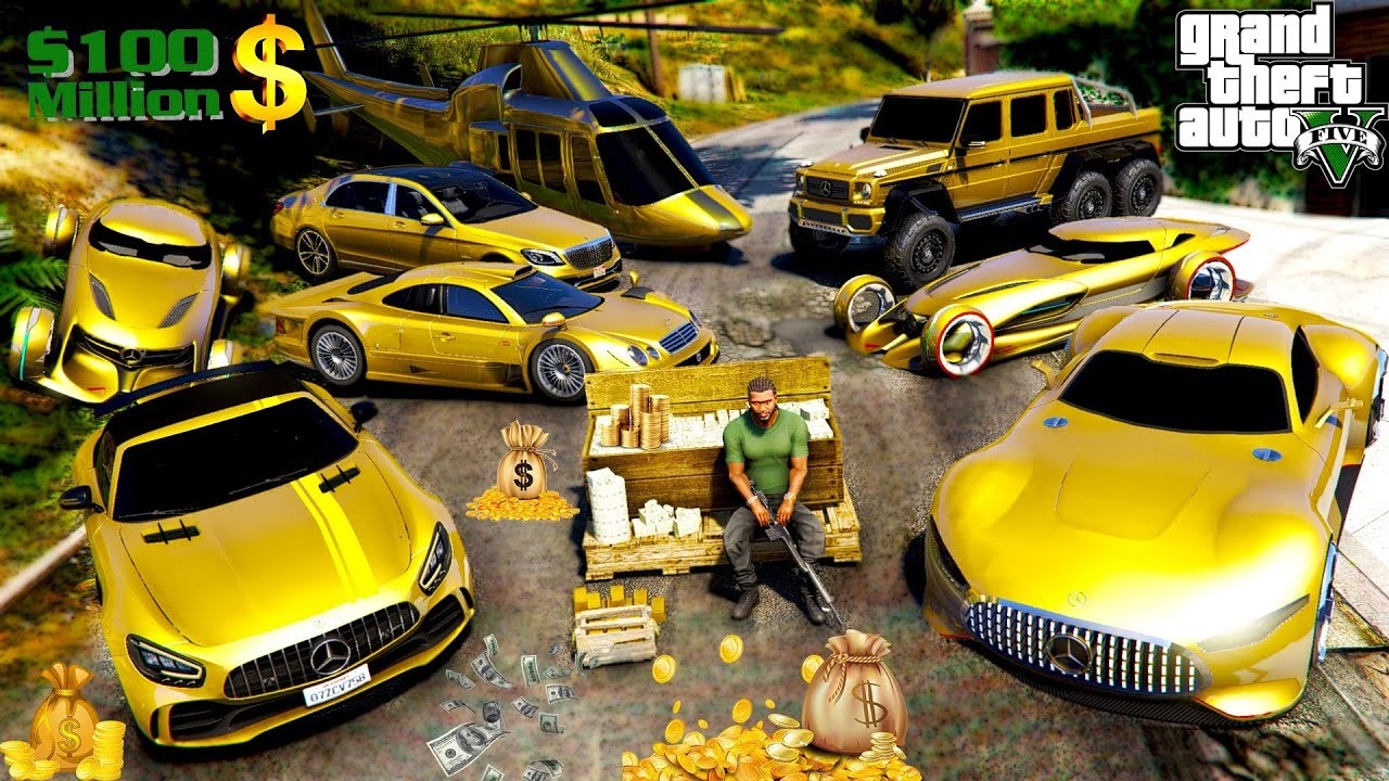 GTA 5 - Stealing  Gold Mercedes Cars with Franklin! | (GTA V Real Life Cars #101)