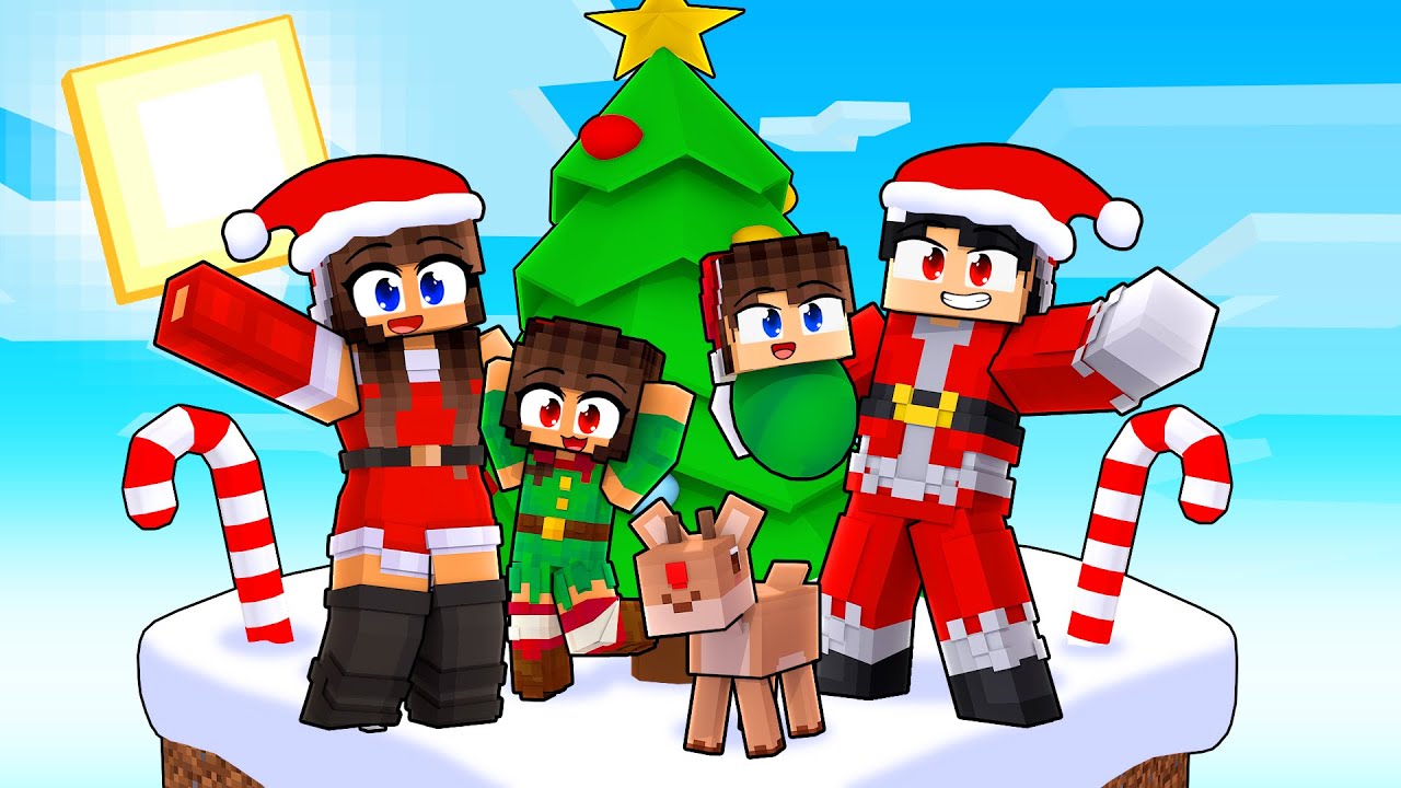 JOGANDO com uma FAMILIA DO NATAL em APENAS UM BLOCO no Minecraft