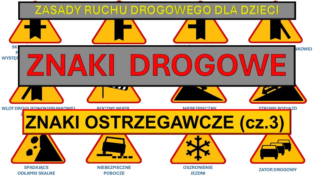 Film edukacyjny dla dzieci. Zasady ruchu drogowego - znaki drogowe, znaki ostrzegawcze (cz.3).