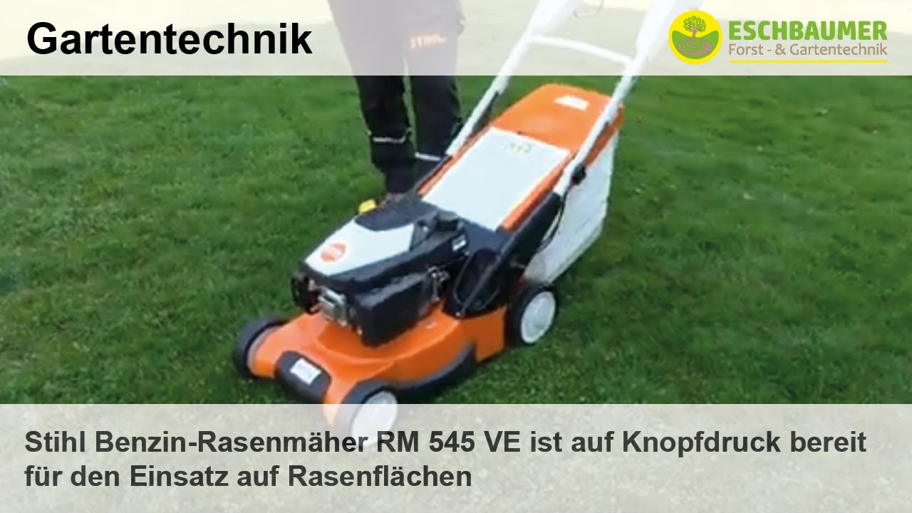 Stihl Benzin-Rasenmäher RM 545 VE ist auf Knopfdruck bereit für den Einsatz auf Rasenflächen