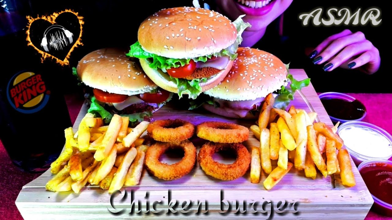 تحدي اكل3 بركر دجاج بالجبنه مع حلقات البصل المقرمشه🍔Chicken BURGER challenge(ASMR)