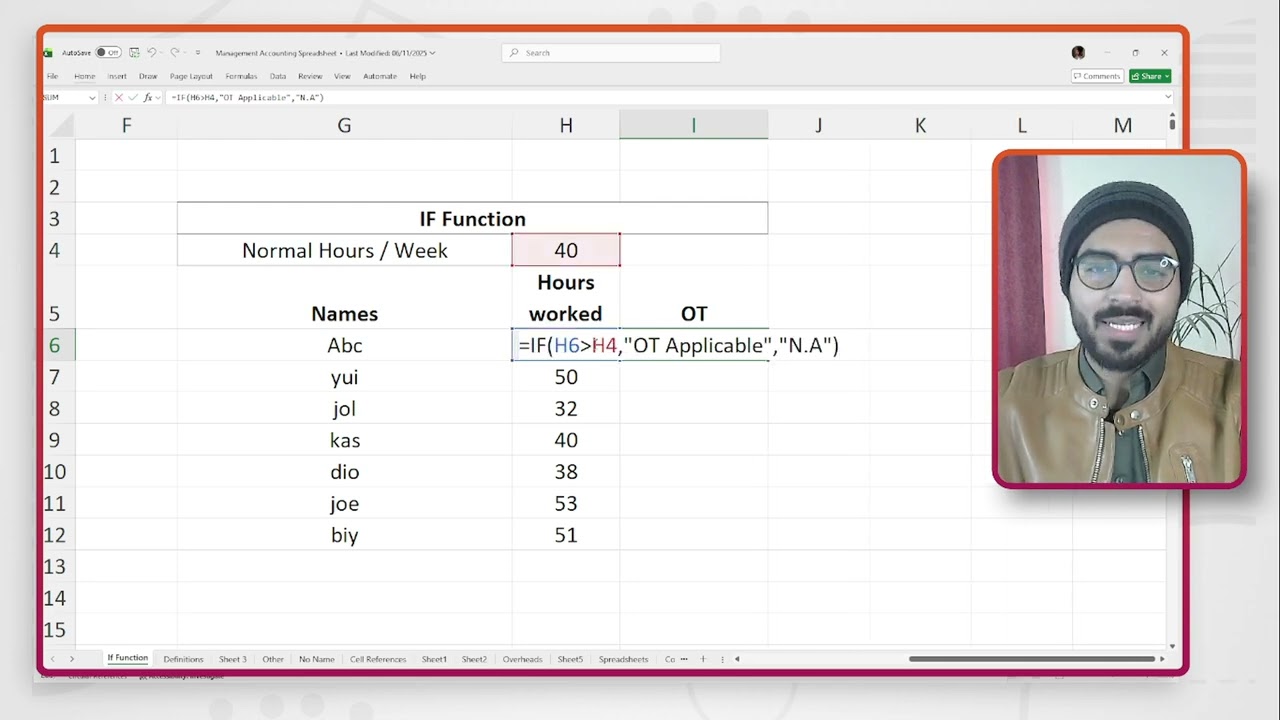 Spreadsheet | Microsoft Excel | MA1 ACCA | IF Function