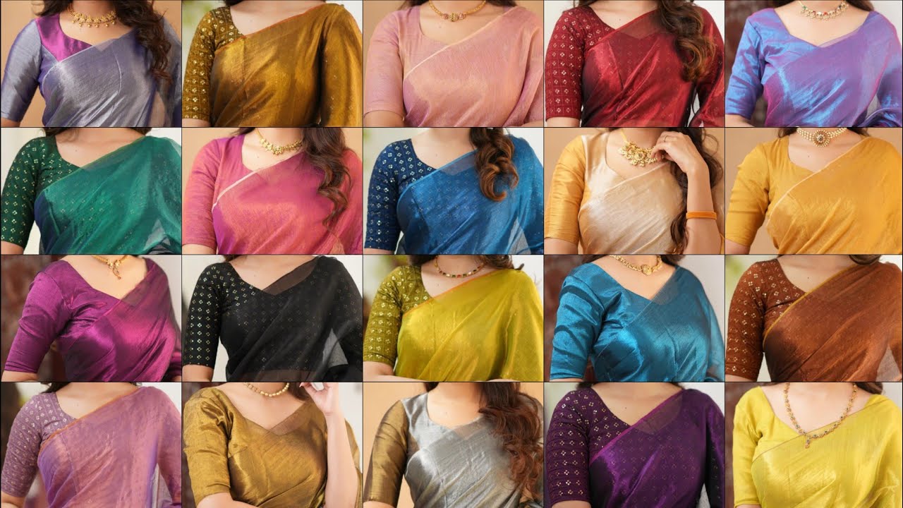 😍👌Beautiful Tissue Silk Saree Blouse Designs| Simple Tissue Silk Saree Contrast Blouse Designs❤️|