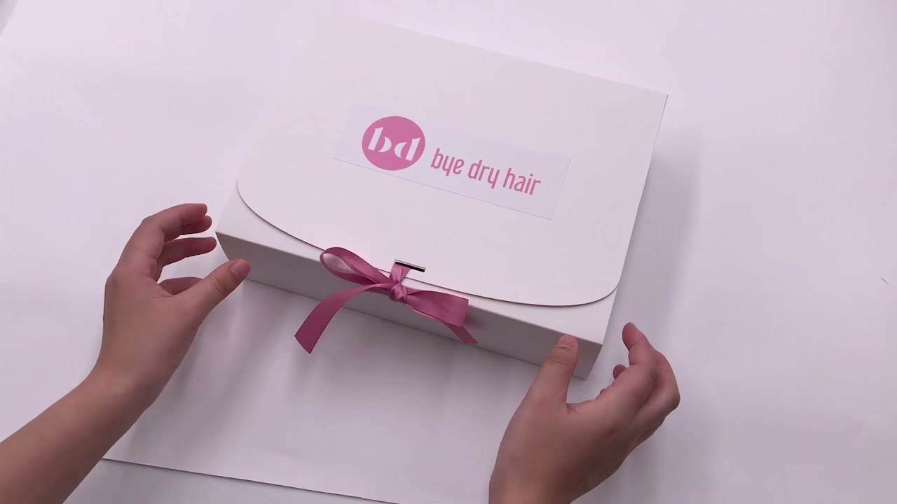 hair extension/wig packaging box with ribbon closure