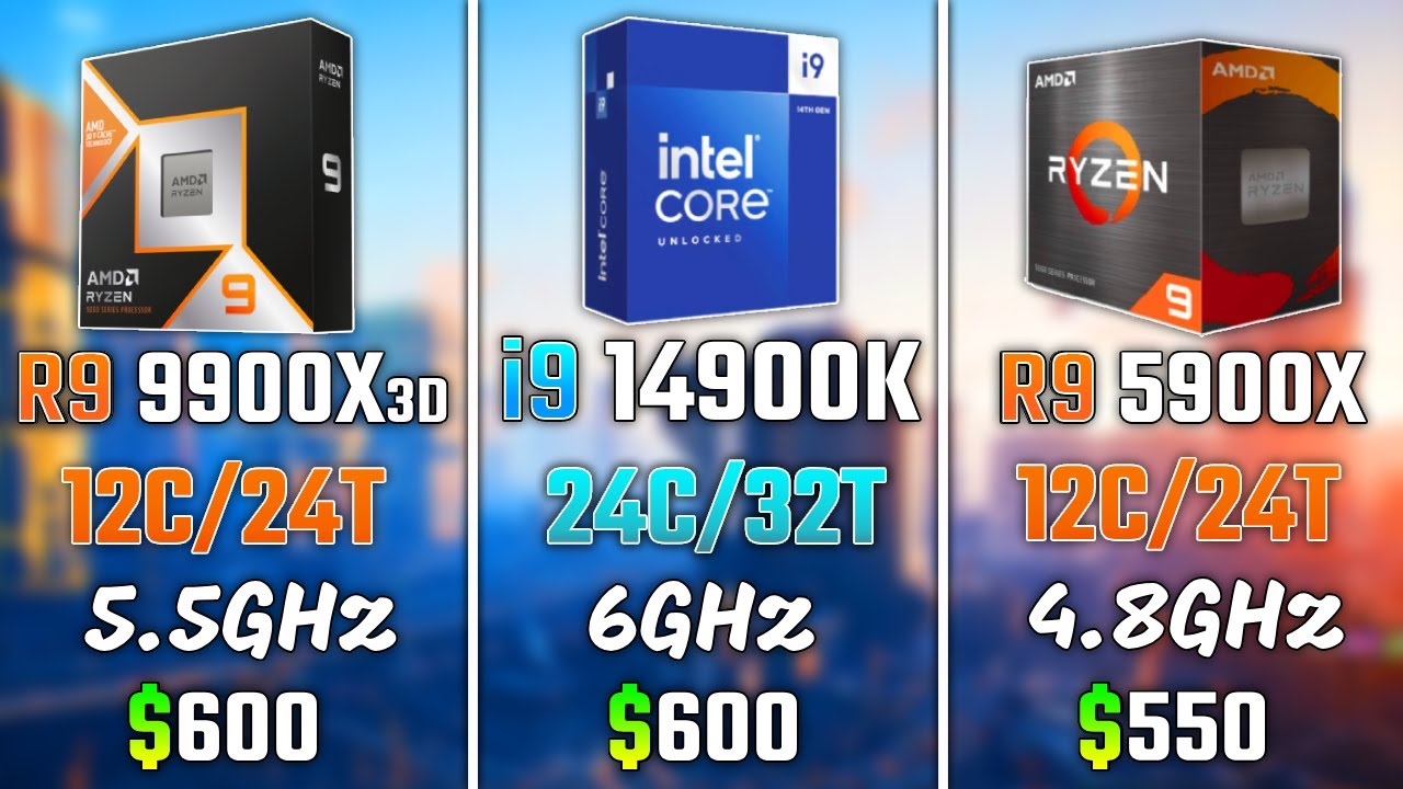 RYZEN 9 9900X3D vs i9-14900K vs RYZEN 9 5900X | Test in 6 Games