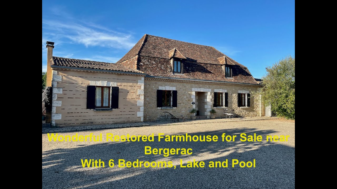 Wonderful restored farmhouse for sale with lake and pool near Bergerac, France