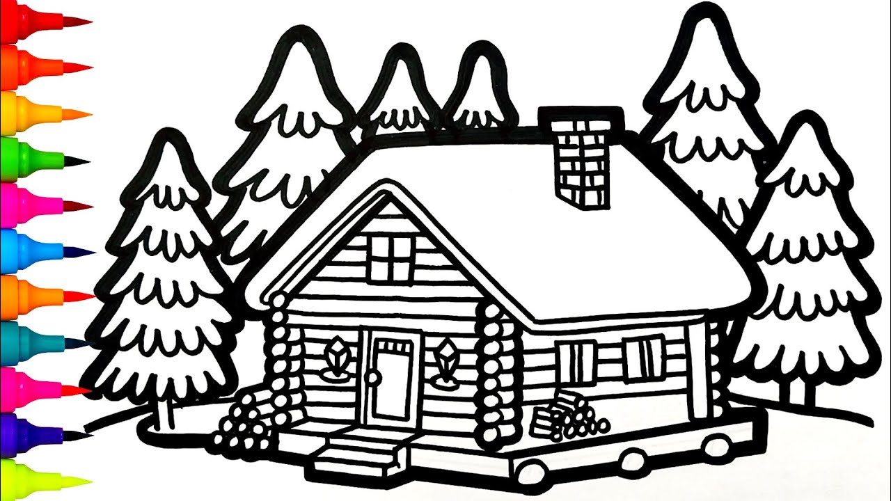 Как нарисовать зимний рождественский домик 🎄🏡❄️ | Простой пошаговый рисунок рождественского домика