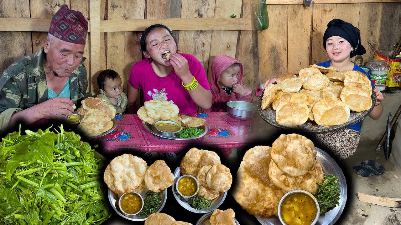 Wheat flour PURI with Potato & veg curry Recipe गज्जबले पुरी तरकारी खाइयो  Nepali Village food vlog
