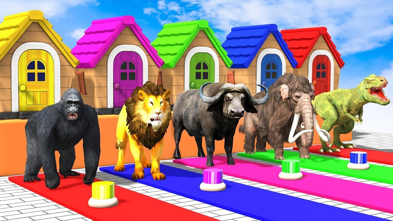 Cow Mammoth Elephant Lion Buffalo Guess The Right Door ESCAPE ROOM CHALLENGE Animals Cage Game