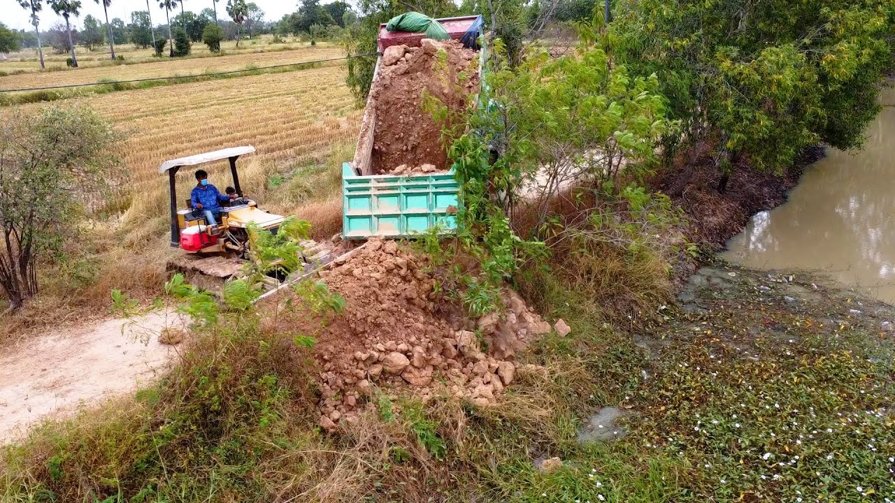 Bulldozer Power Completed Building Road cross a small cannel!!!!!