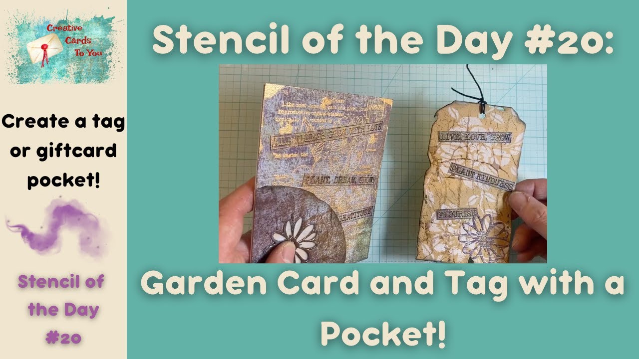Stencil of the Day 20 Create a GORGEOUS Garden Card and Tag with Pocket