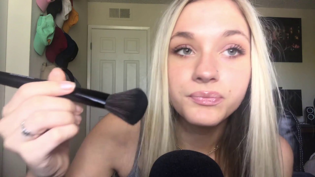 ASMR- Mic brushing w/ semi inaudible whispering and face brushing