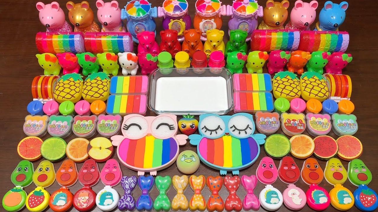 RAINBOW SATISFYING WITH CLAY MAKEUP AND FOAM! Mixing Random Things Into GLOSSY Slime #920