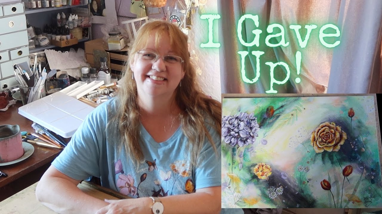 Beginning a new mixed media fairytale painting ~ Finishing abstract florals in oil paint
