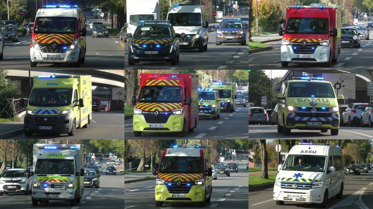 [Compilation] Ambulances (Privé), SMUR, L'équipe de transplantation et Police à CHU Lille!