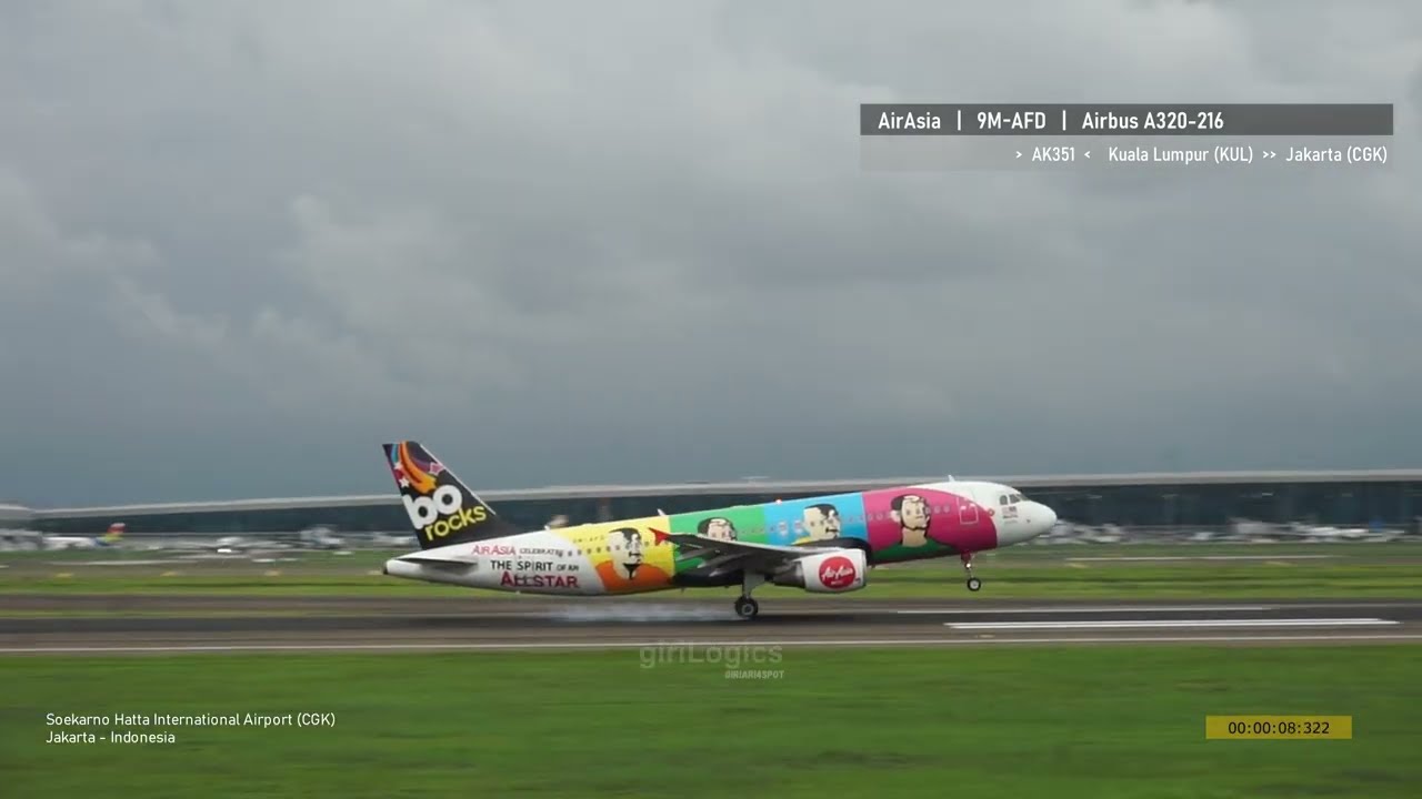 Airbus A320 AirAsia Malaysia Allstar Livery Landing | Jakarta Soekarno Hatta International Airport
