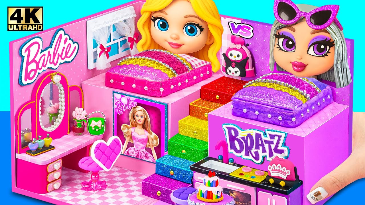 Barbie vs Bratz | Build Amazing One Colored Doll House Challenge from Cardboard 💖DIY Miniature House