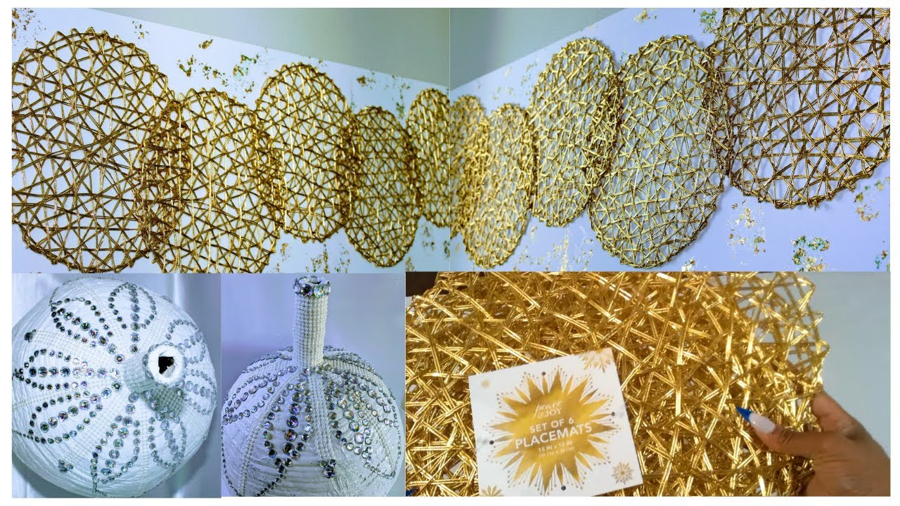 Gold Placemat Wall Décor + White Beach Ball Glam Vase I DIY Room Decors