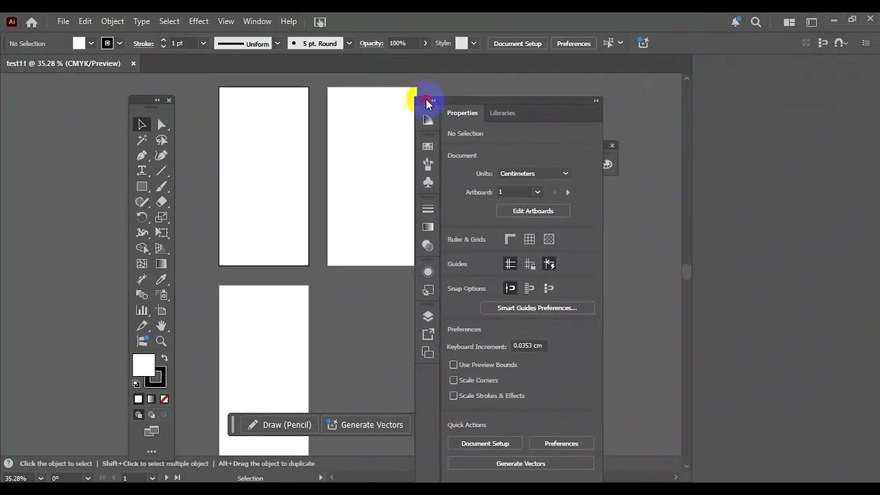 الواجهة الأساسية لبرنامج Adobe Illustrator