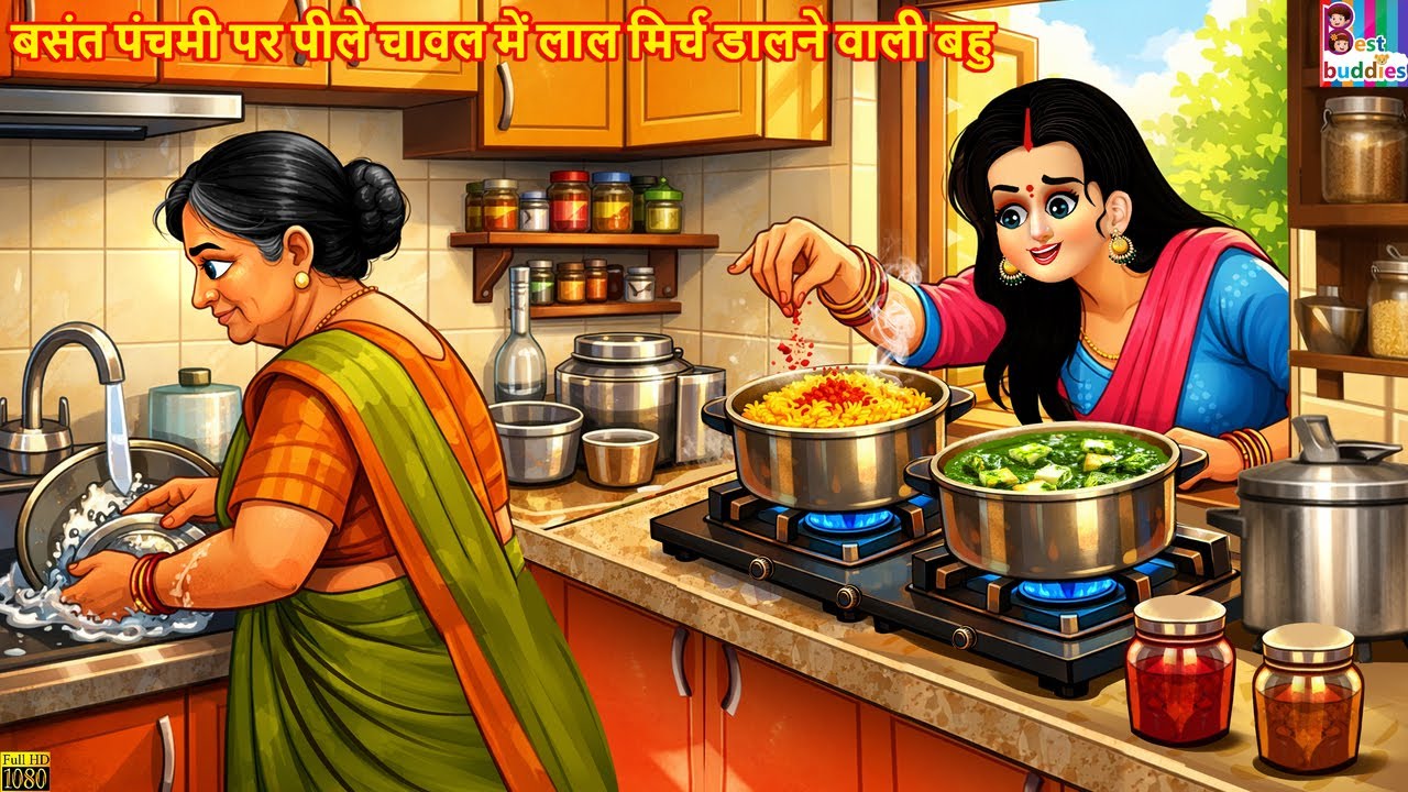बसंत पंचमी पर पीले चावल में लाल मिर्च डालने वाली बहु | Hindi Kahani | Hindi Cartoon | Moral Stories