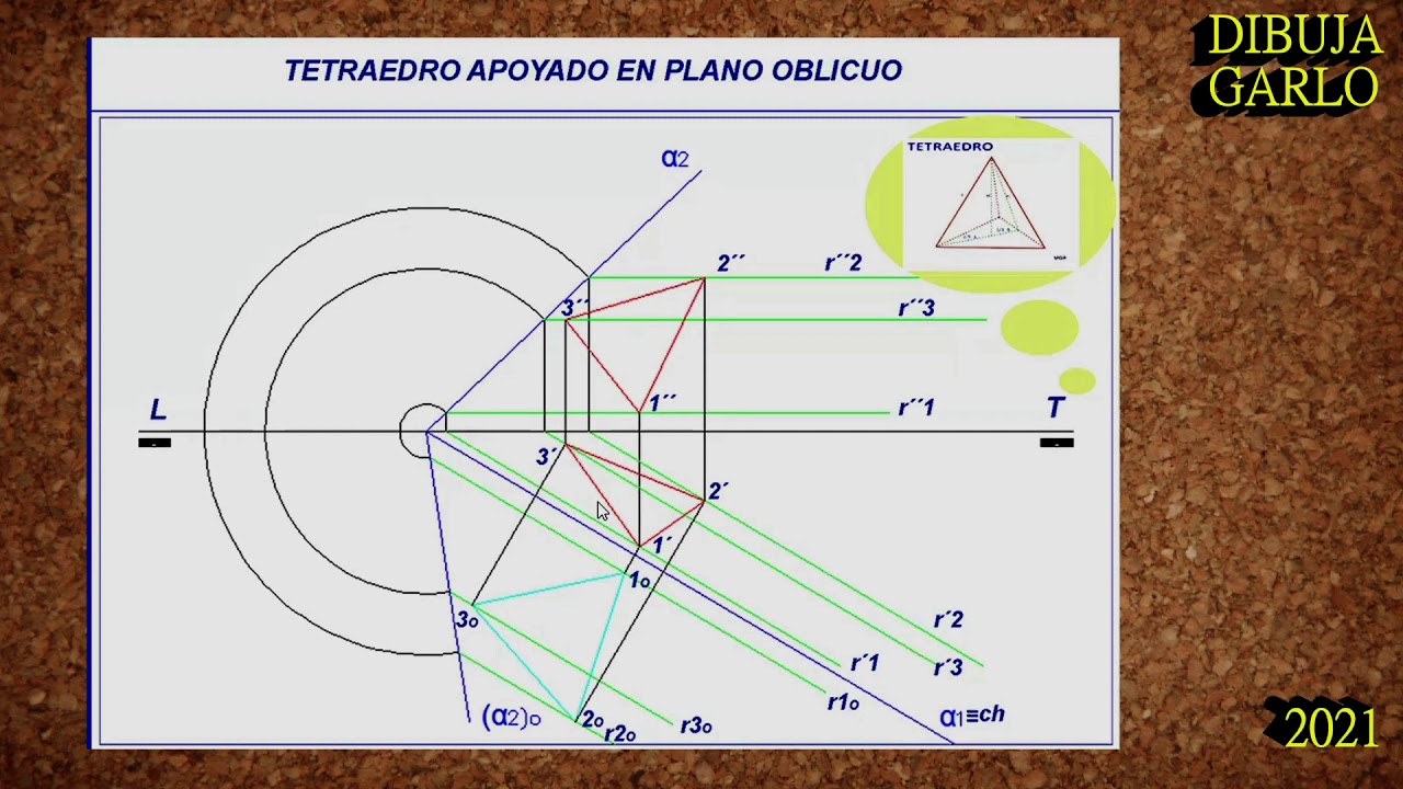 DIBUJA GARLO TETRAEDRO APOYADO EN PLANO OBLICUO