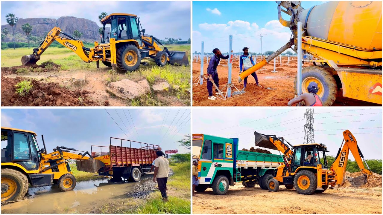 JCB BACKHOE LOADER SATISFYING MACHINE WORK || AJAX SOLAR PANAL WORK || TRUCK LODGING || TRUCK RESKUE