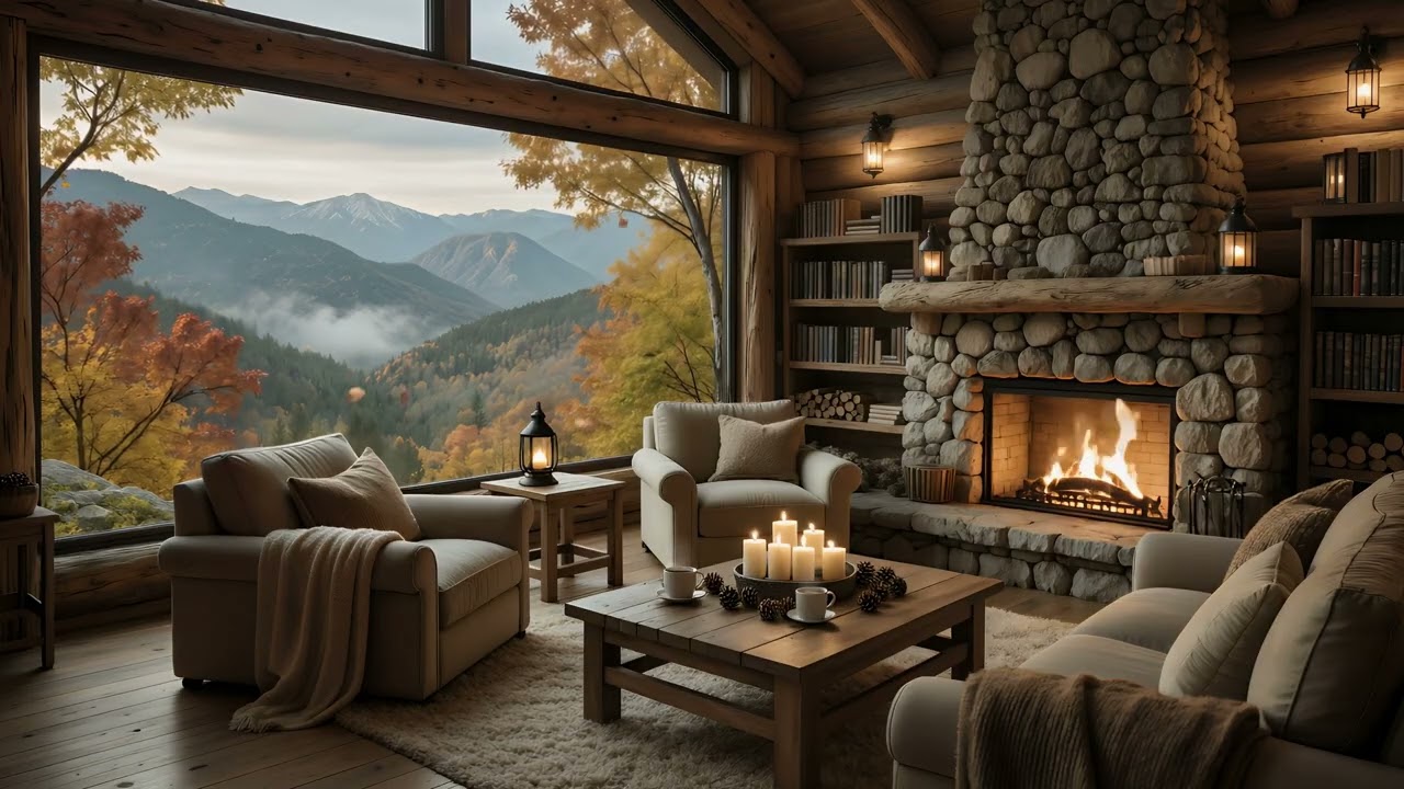 Relaxing Mountain Cabin Fireplace 🔥🍂 | Cozy Autumn Ambience for Relaxation and Rest