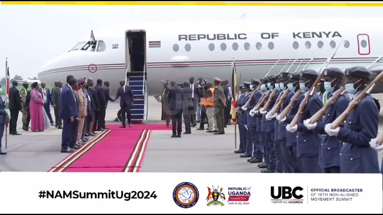 President of Kenya H.E. William Ruto arriving at Entebbe Airport  for IGAD and the 19th NAM Summit.