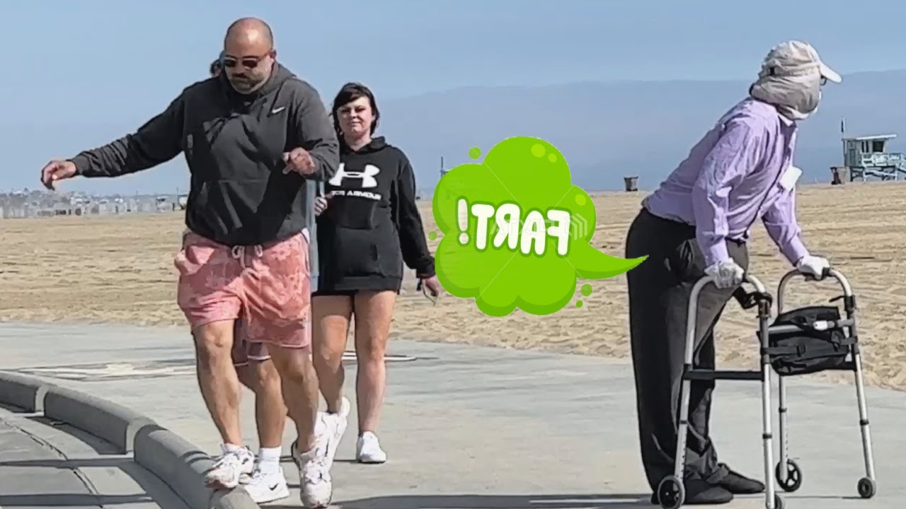 Old Fat Man Farts On People At Beach!!! (He Blow Them AWAY)