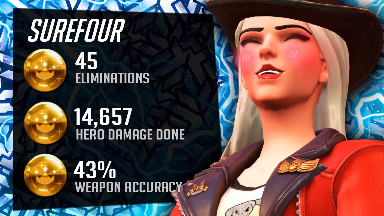 Surefour OP Ashe Gameplay - 45 elims! [ Overwatch Season 30 Top 500 ]